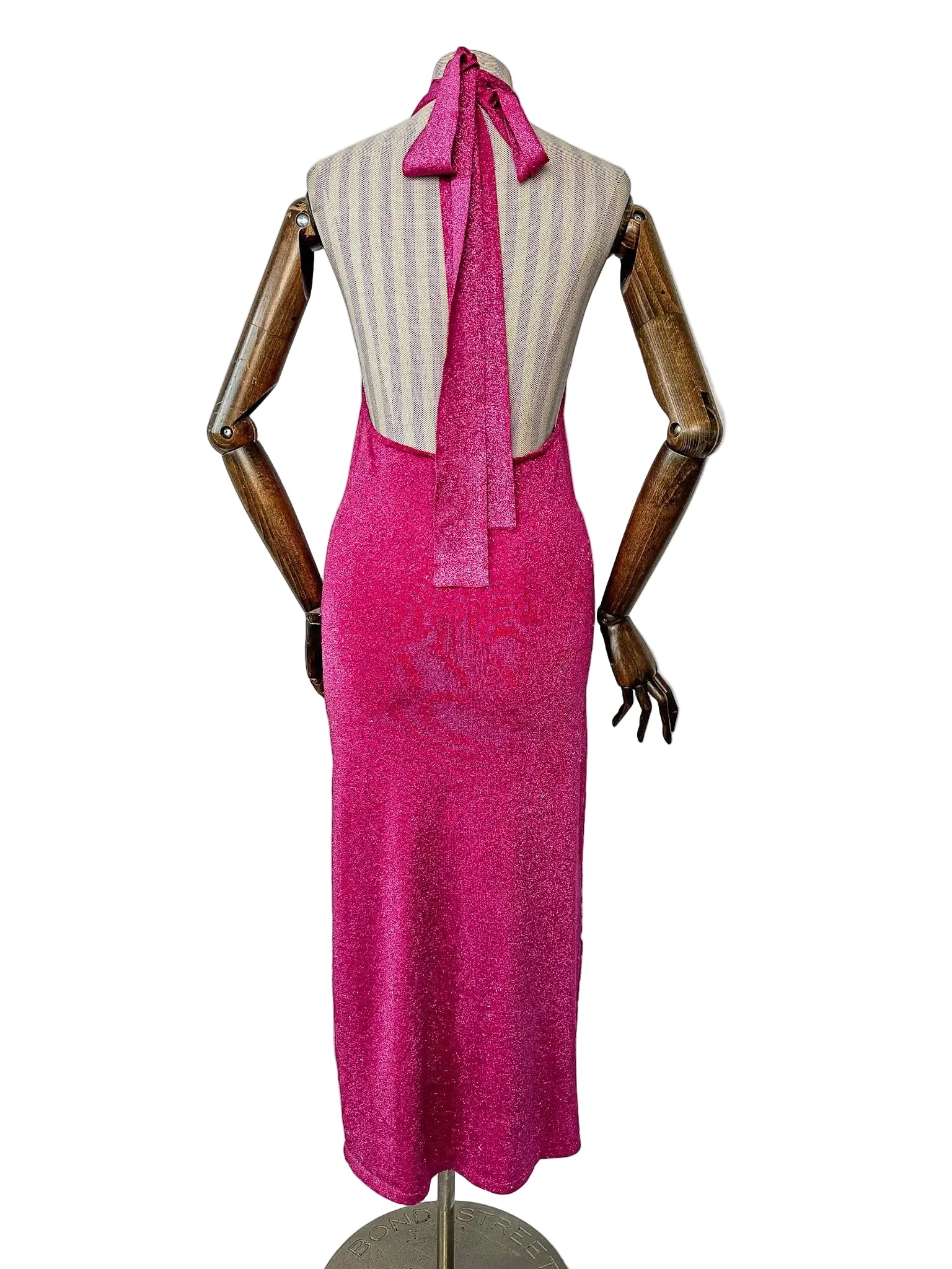 De La Vali Pink Shimmer Halterneck Midi Dress