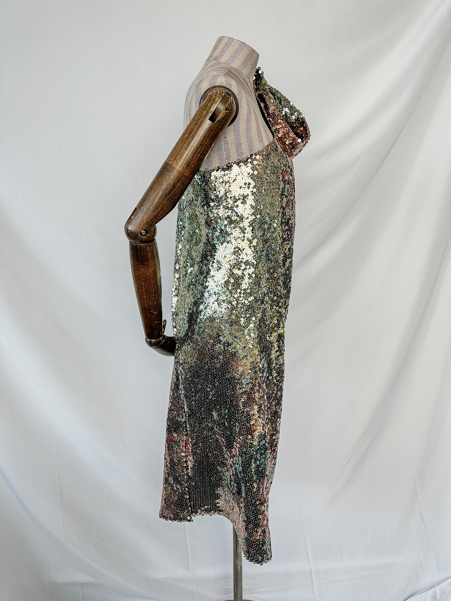 Halpern Sequinned One Shoulder Multicoloiur Party Dress