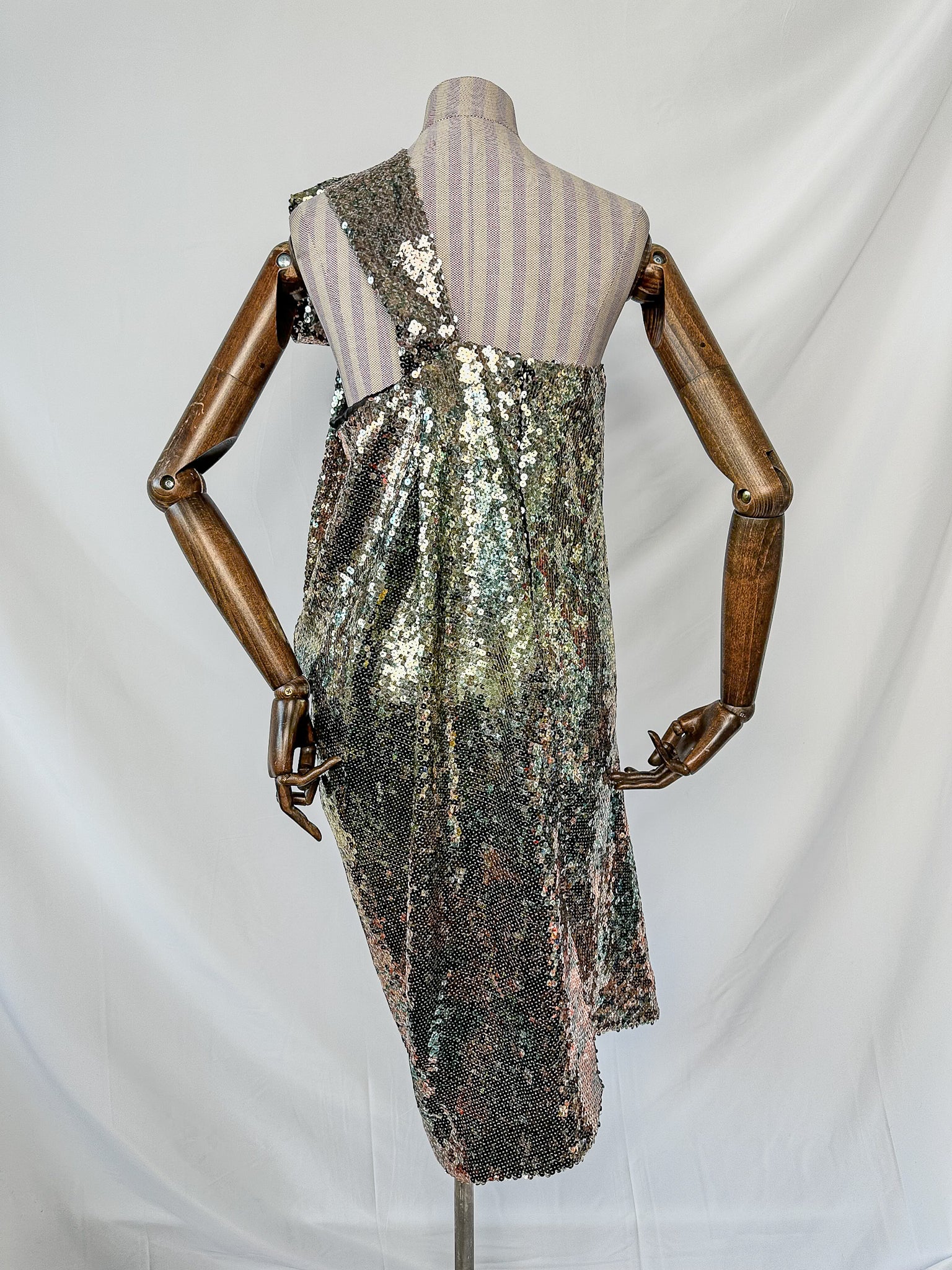 Halpern Sequinned One Shoulder Multicoloiur Party Dress
