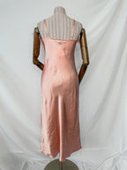Sleeper Boheme Pink Satin Ostrich Feather Trim Midi Slip Dress