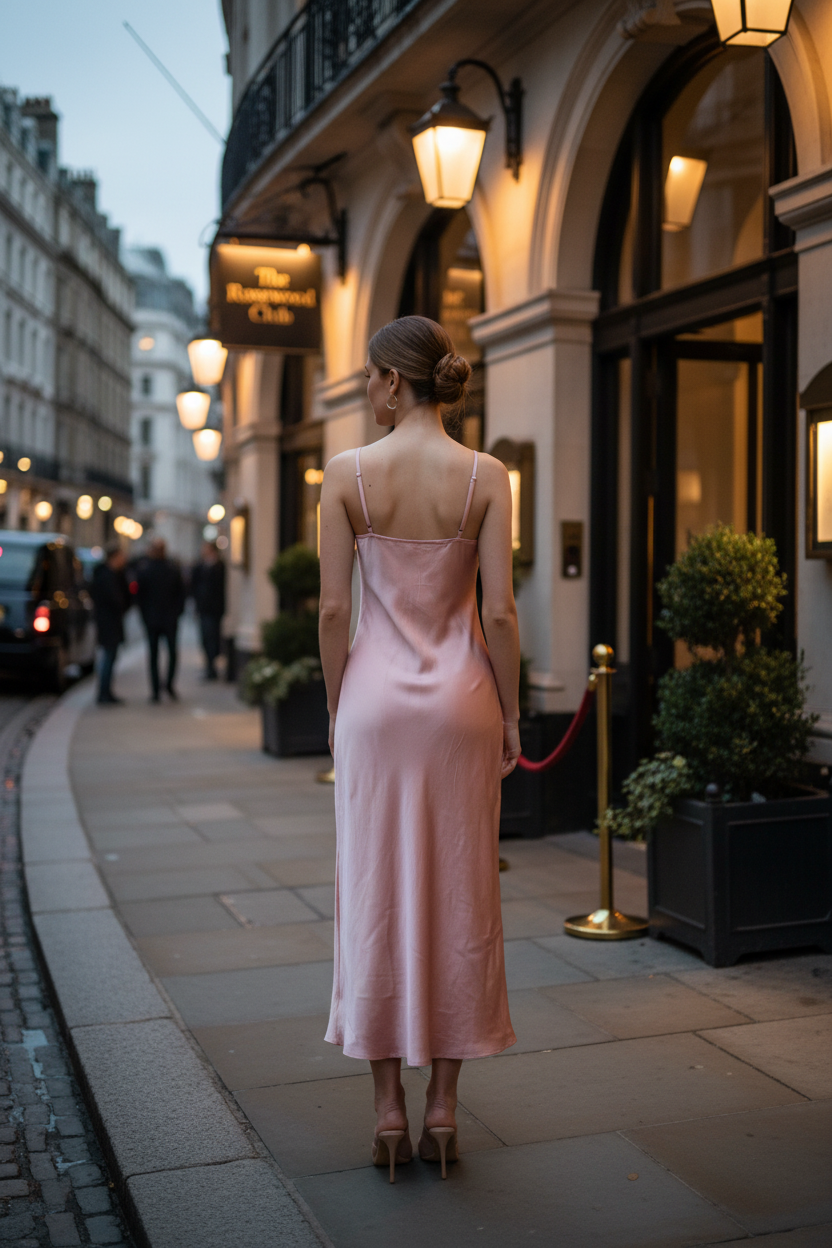 Sleeper Boheme Pink Satin Feather Trim Midi Slip Dress