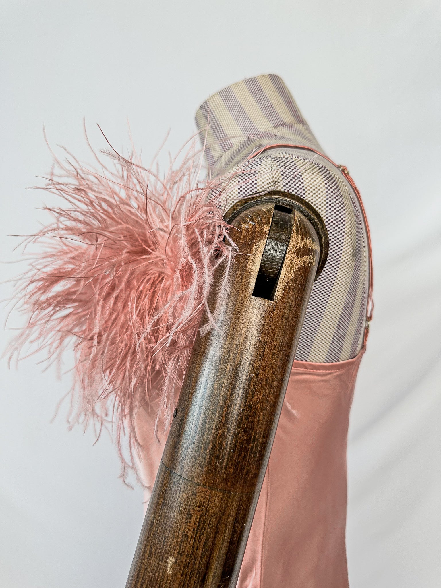 Sleeper Boheme Pink Satin Ostrich Feather Trim Midi Slip Dress