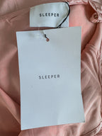 Sleeper Boheme Pink Satin Ostrich Feather Trim Midi Slip Dress