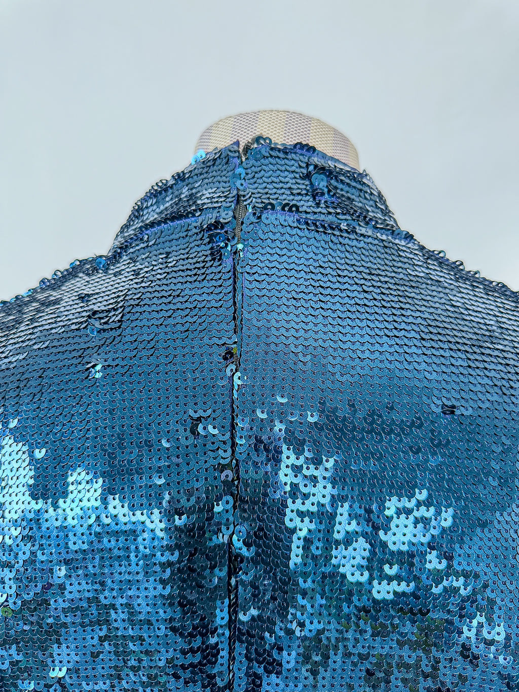 De La Vali Blue Sequinned Keyhole Front Puff Sleeve Mini dress
