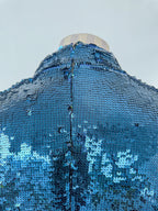 De La Vali Blue Sequinned Keyhole Front Puff Sleeve Mini dress