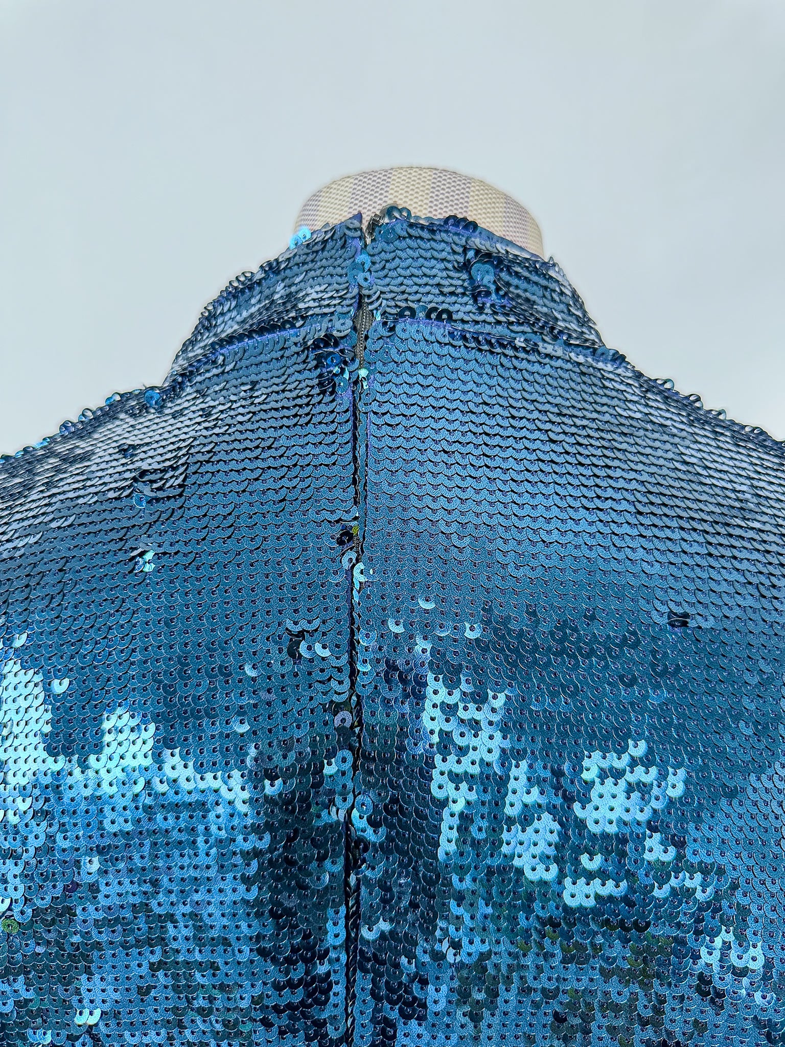 De La Vali Blue Sequinned Keyhole Front Puff Sleeve Mini dress