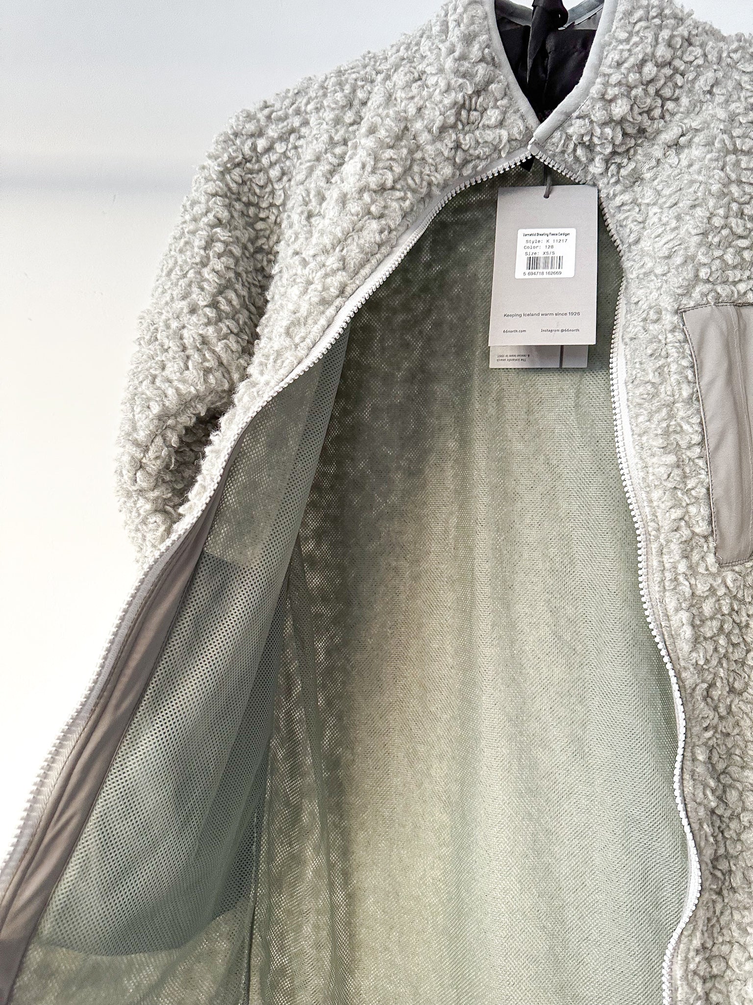 66° North Grey Varmahlid Shearling Teddy Fleece Cardi Coat