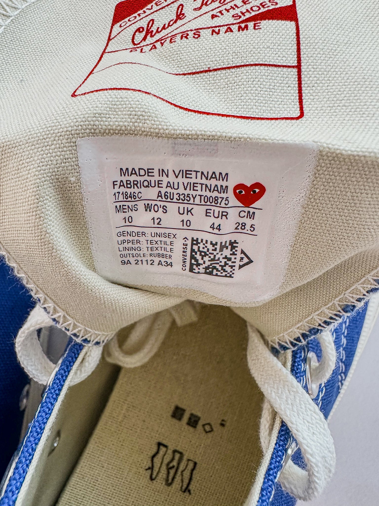 Converse X Comme Des Garçons Blue Chuck 70 Hi Tops