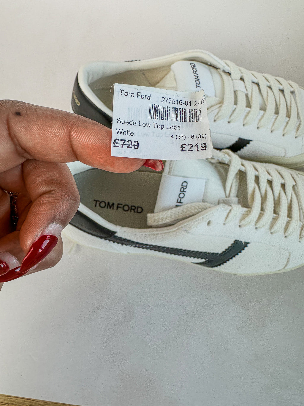 Tom Ford White Cambridge Suede Low Top Sneakers