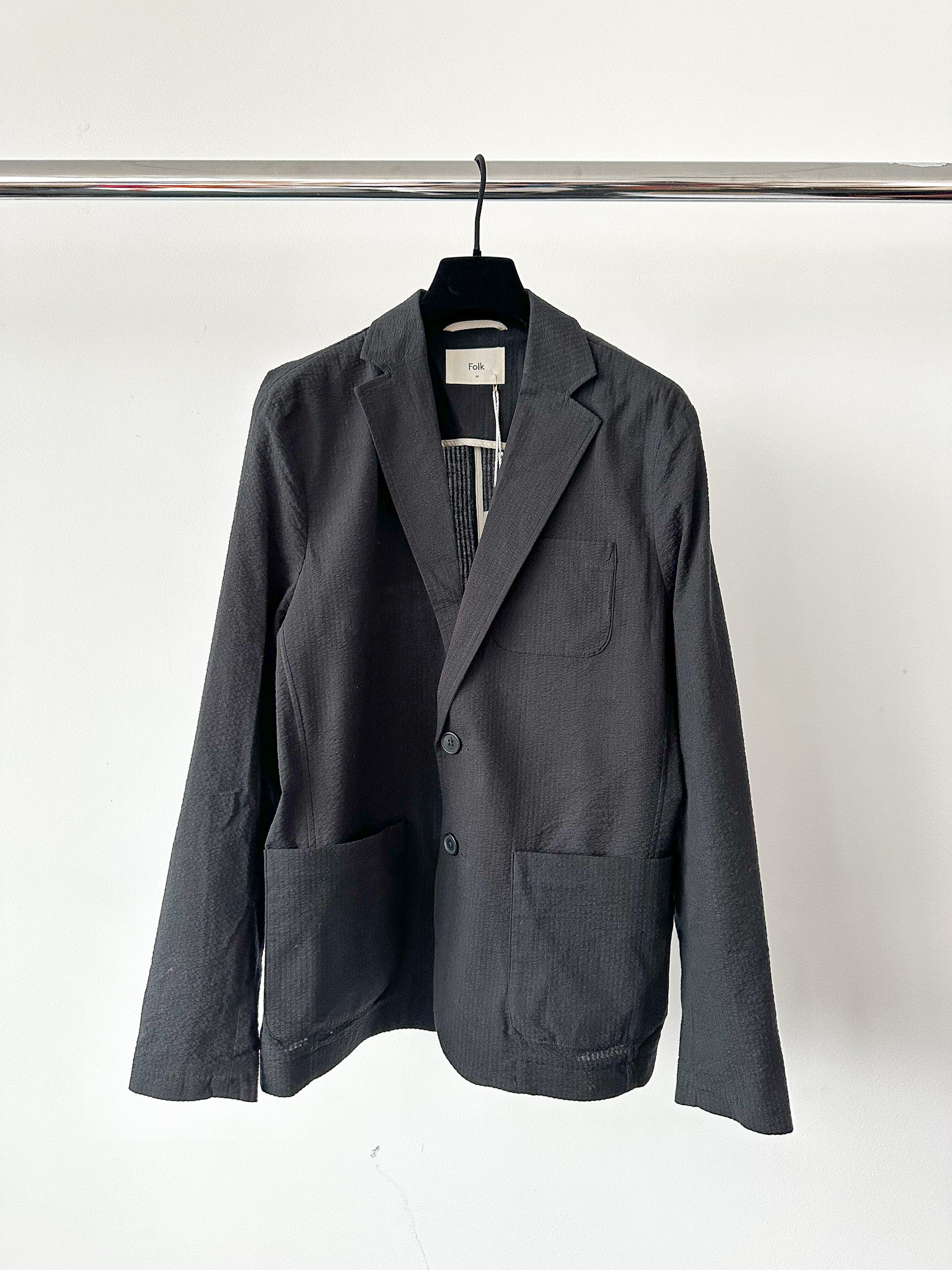 Folk Black Seersucker Cotton Blazer