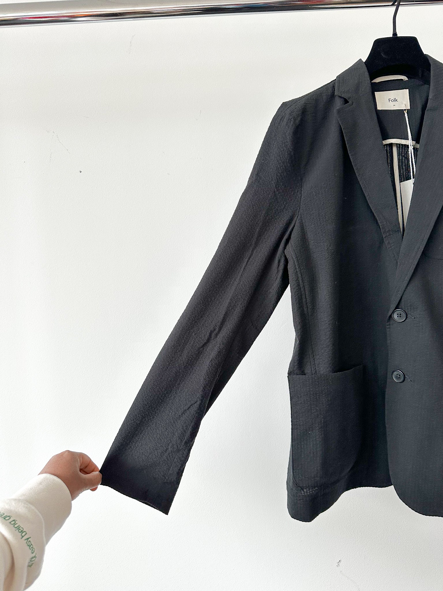 Folk Black Seersucker Cotton Blazer