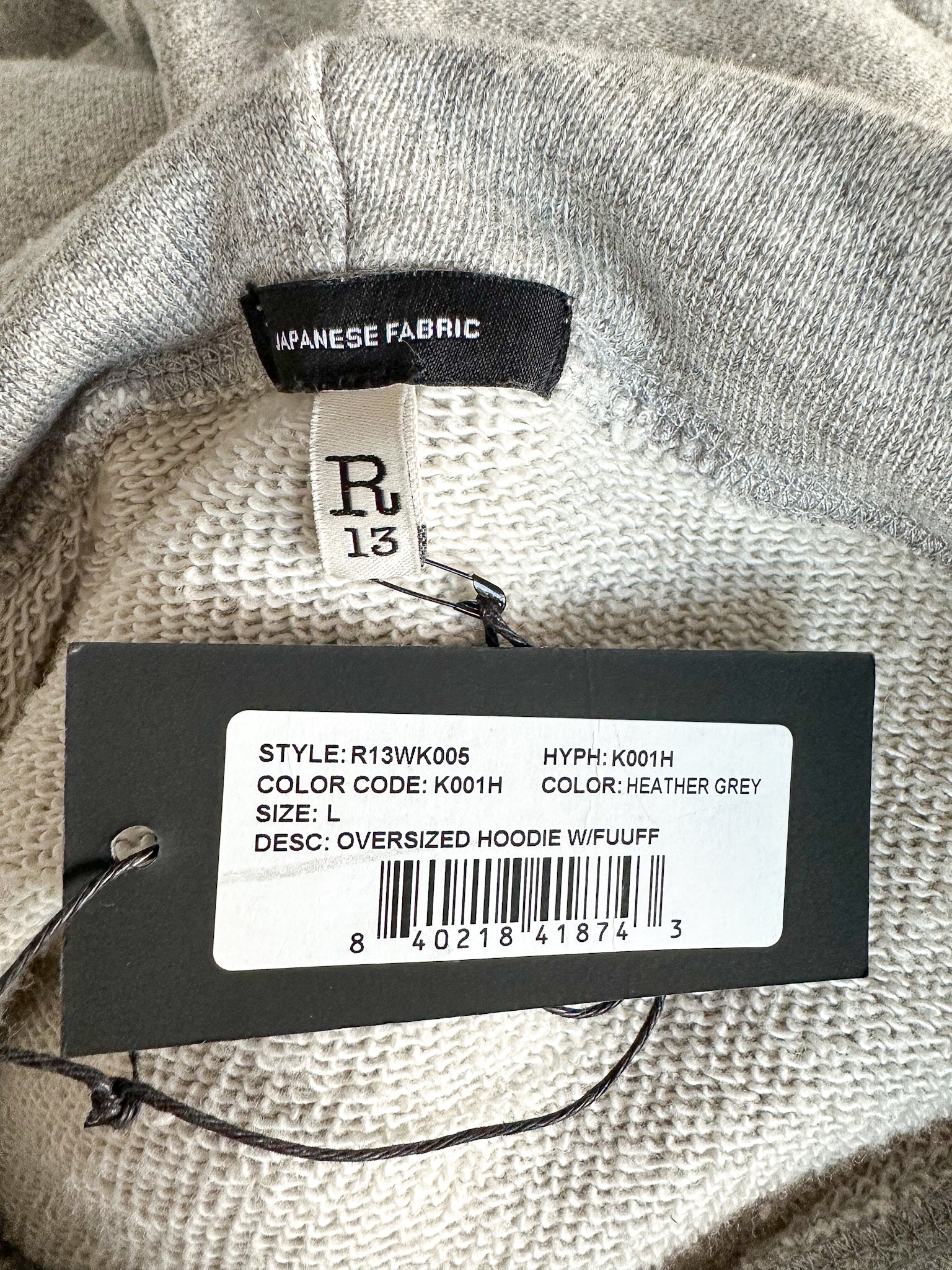 R13 Oversized Grey Japanese Fabric Hoodie