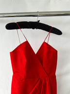 Carolina Herrera Runway Red Wrap Ruched Spaghetti Strap Pencil Silk Dress