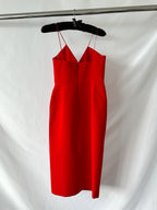 Carolina Herrera Runway Red Wrap Ruched Spaghetti Strap Pencil Silk Dress
