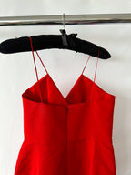 Carolina Herrera Runway Red Wrap Ruched Spaghetti Strap Pencil Silk Dress
