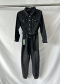 Holland Cooper Denim Gold Button Detail Jumpsuit in Washed Black