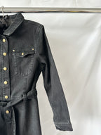 Holland Cooper Denim Gold Button Detail Jumpsuit in Washed Black