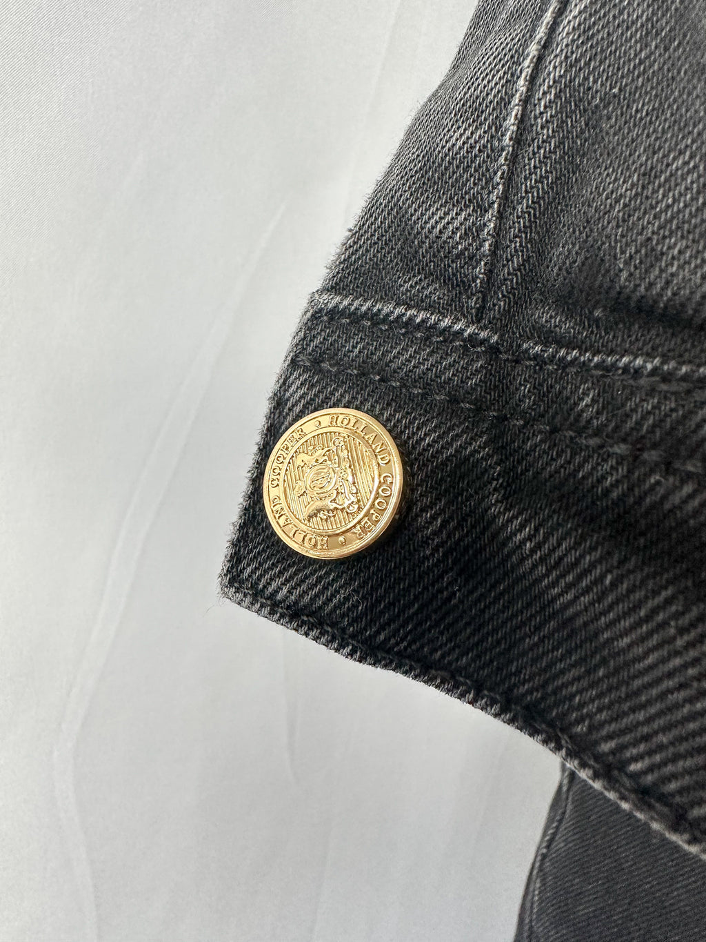 Holland Cooper Denim Gold Button Detail Jumpsuit in Washed Black