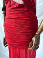 De La Vali Burgundy Red Cairo High Neck Cut-Out Maxi Dress