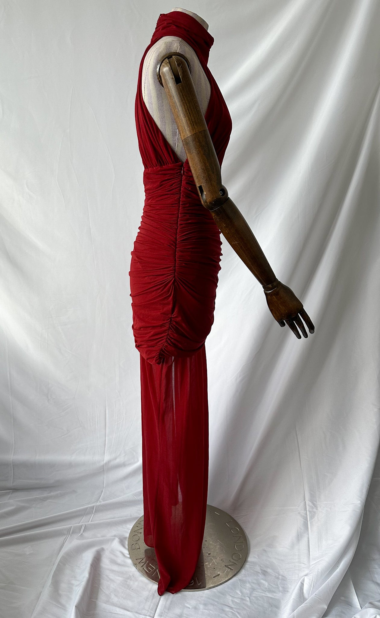 De La Vali Burgundy Red Cairo High Neck Cut-Out Maxi Dress