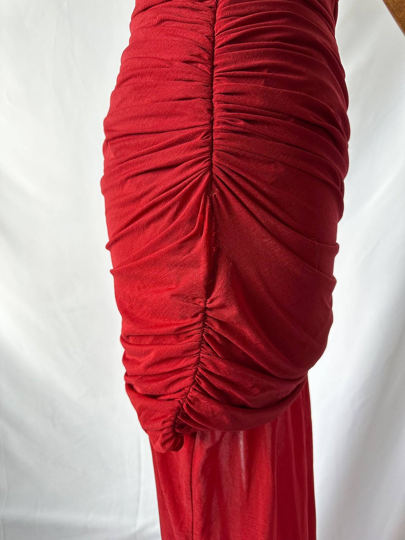 De La Vali Burgundy Red Cairo High Neck Cut-Out Maxi Dress