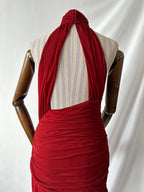 De La Vali Burgundy Red Cairo High Neck Cut-Out Maxi Dress