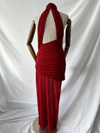 De La Vali Burgundy Red Cairo High Neck Cut-Out Maxi Dress