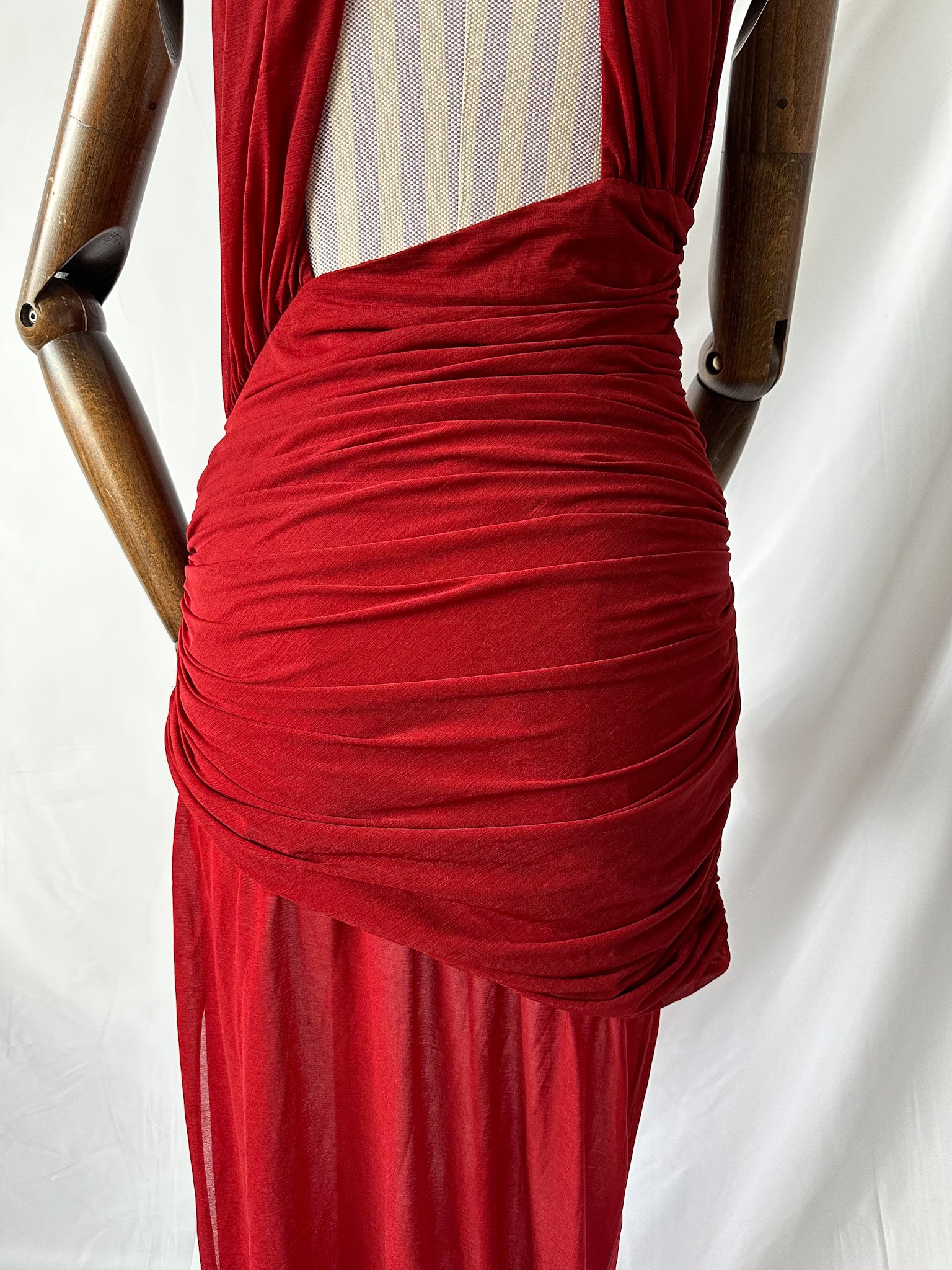 De La Vali Burgundy Red Cairo High Neck Cut-Out Maxi Dress