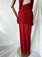 De La Vali Burgundy Red Cairo High Neck Cut-Out Maxi Dress