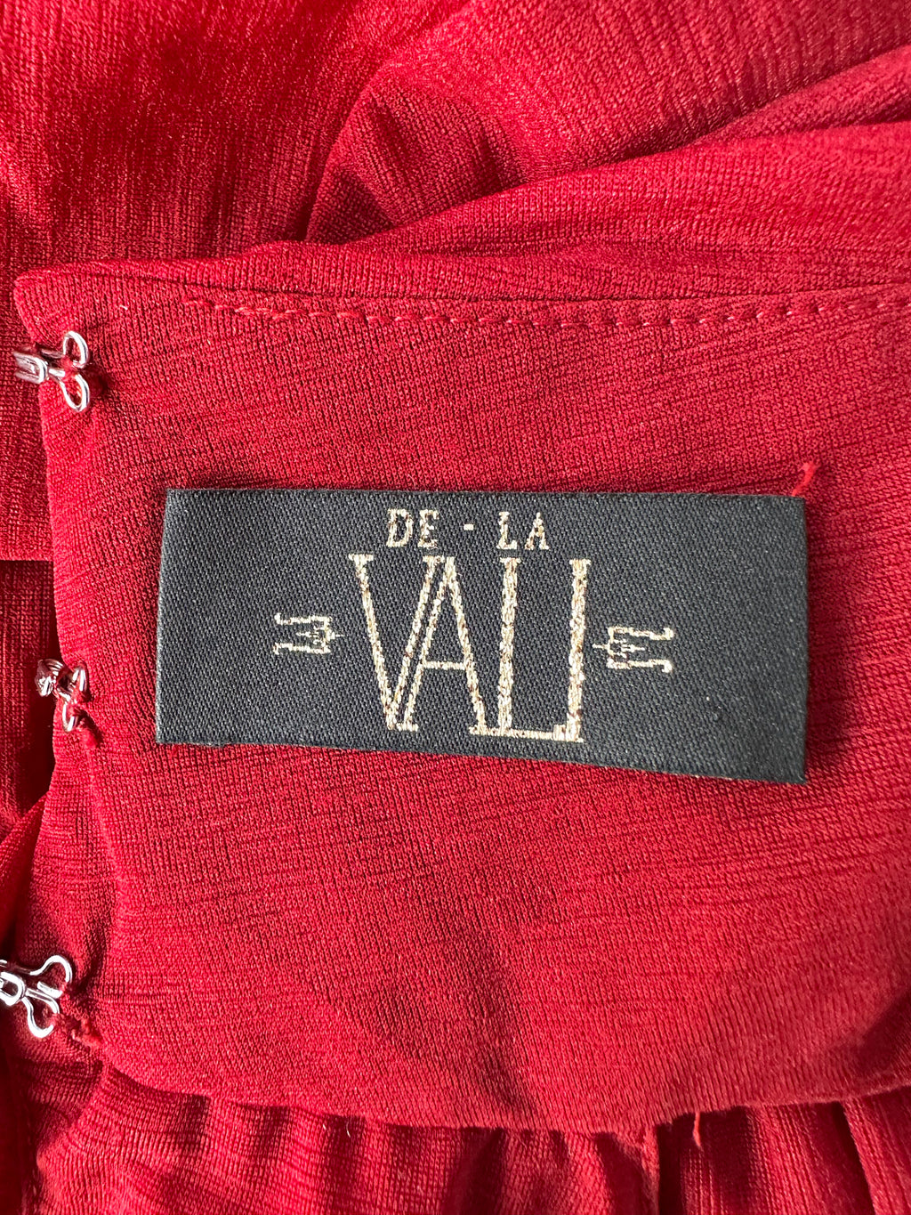 De La Vali Burgundy Red Cairo High Neck Cut-Out Maxi Dress