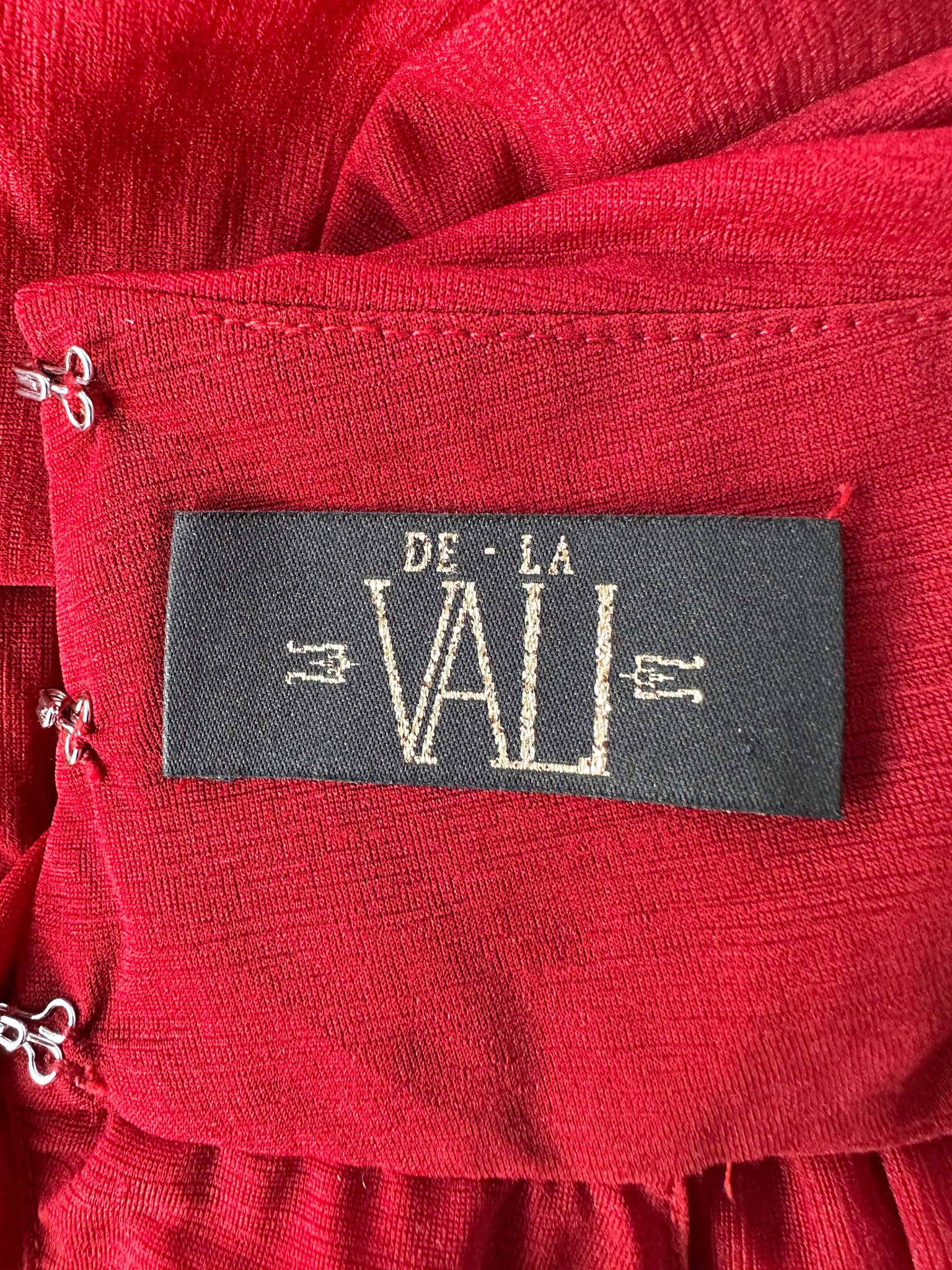 De La Vali Burgundy Red Cairo High Neck Cut-Out Maxi Dress