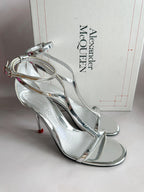 Alexander McQueen Silver Mirror Leather Harness Heeled Sandals 90