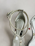 Alexander McQueen Silver Mirror Leather Harness Heeled Sandals 90