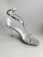Alexander McQueen Silver Mirror Leather Harness Heeled Sandals 90