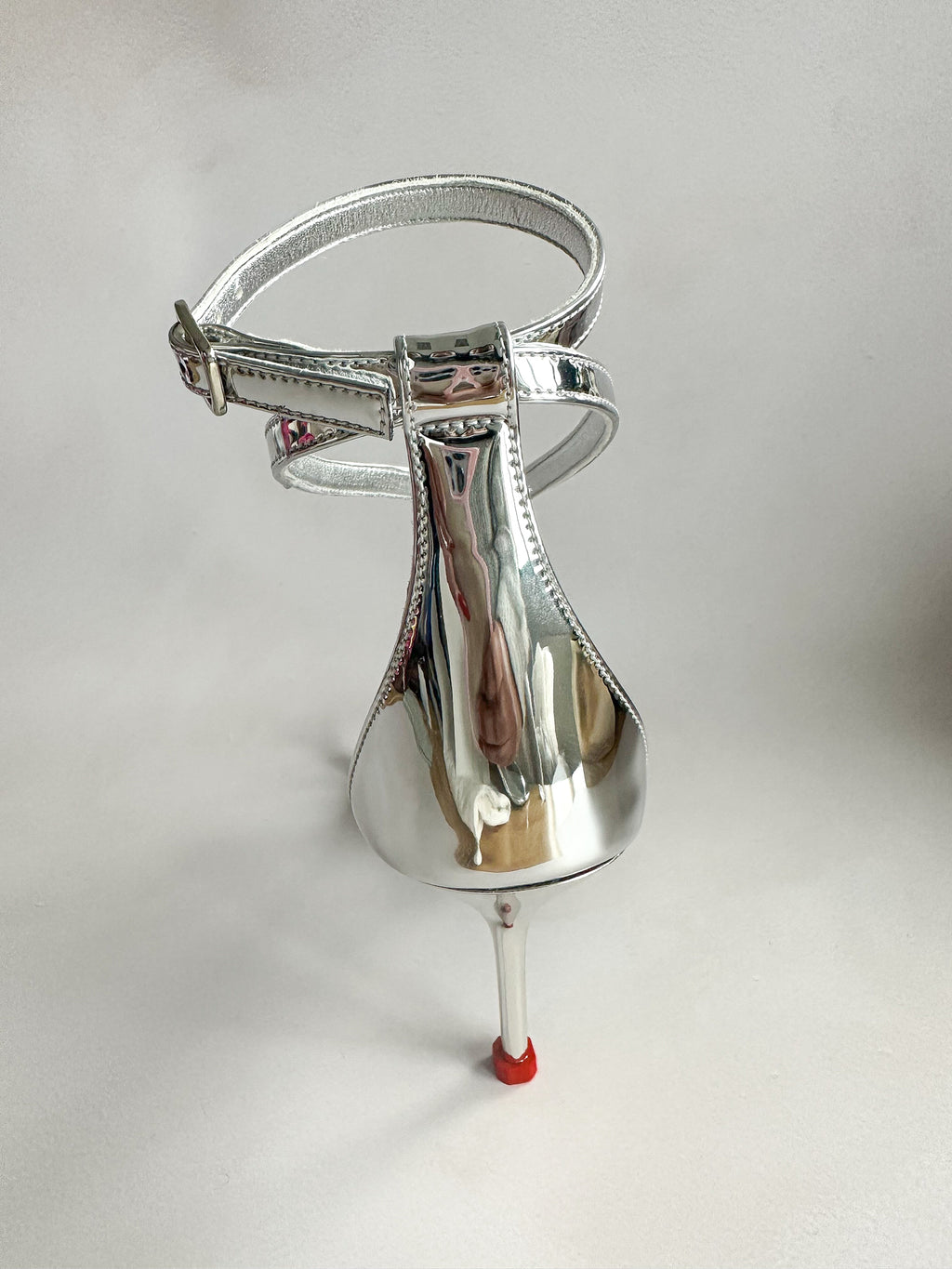 Alexander McQueen Silver Mirror Leather Harness Heeled Sandals 90