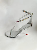 Alexander McQueen Silver Mirror Leather Harness Heeled Sandals 90
