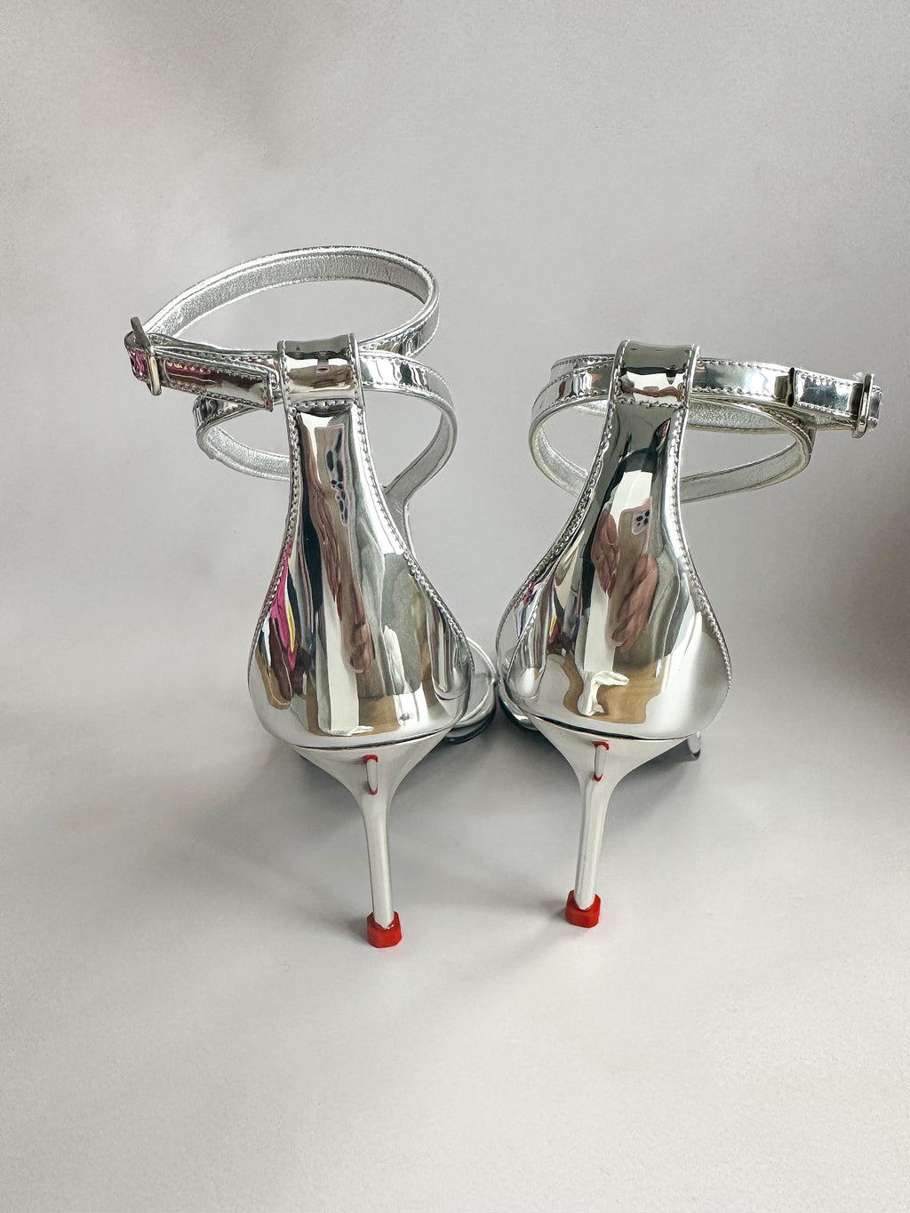 Alexander McQueen Silver Mirror Leather Harness Heeled Sandals 90