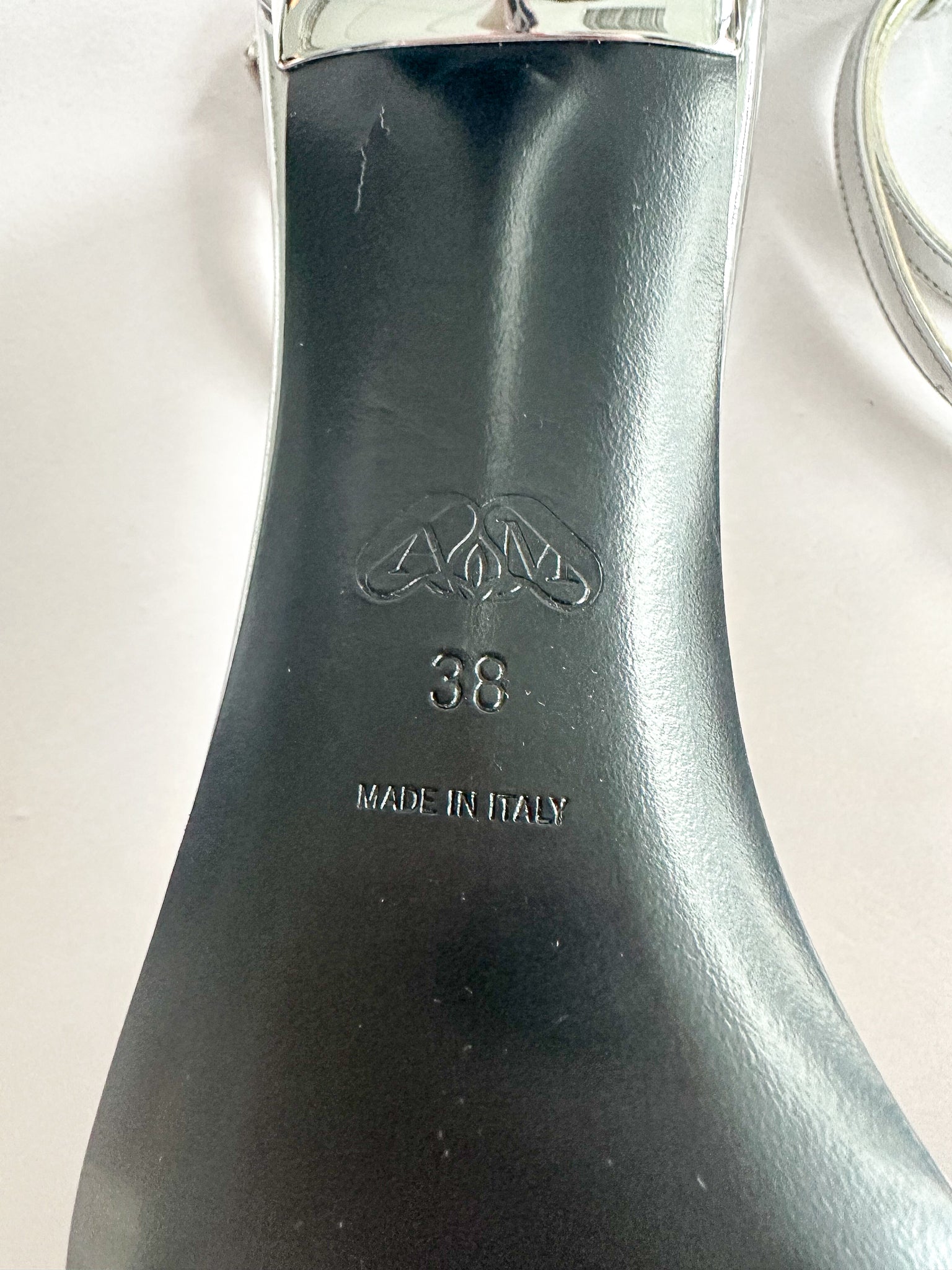 Alexander McQueen Silver Mirror Leather Harness Heeled Sandals 90