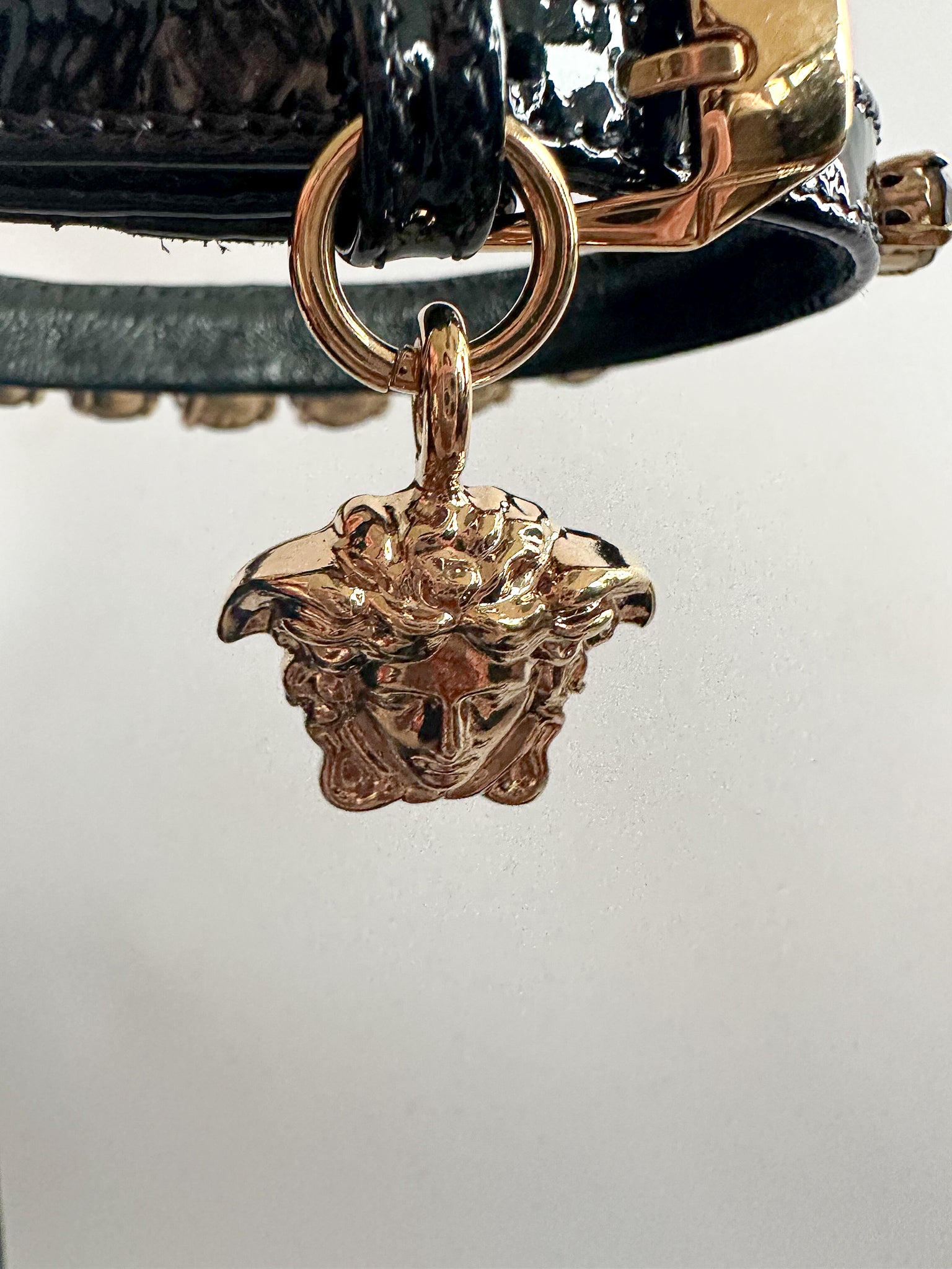 Versace Medusa Aevitas Embellished Black Glossy Patent Leather Platform Pumps