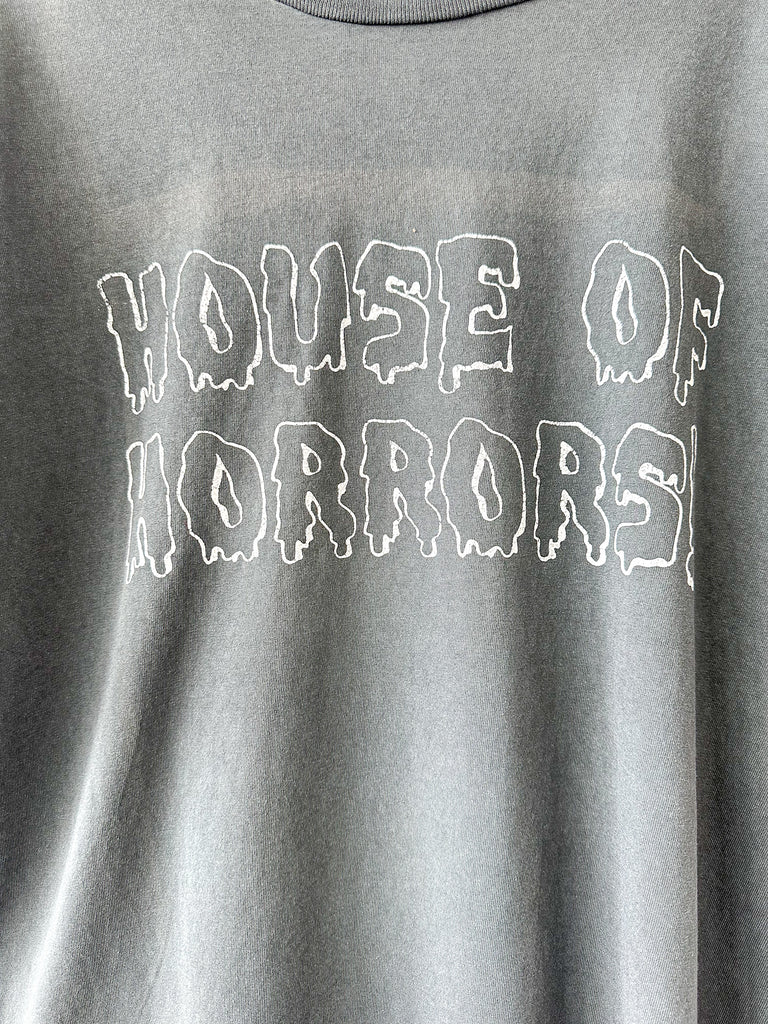 Gallery Dept Gray sweatshirt with 'HOUSE OF HORRORS' text in white on a plain background