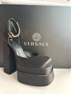 Versace Medusa Charm Aevitas Black Satin Platform Pumps
