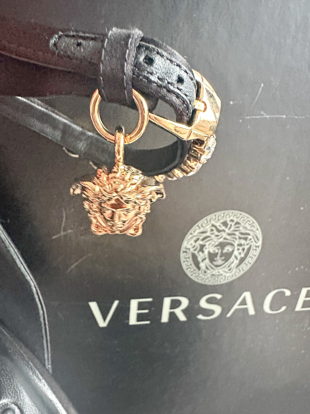 Versace Medusa Charm Aevitas Black Satin Platform Pumps