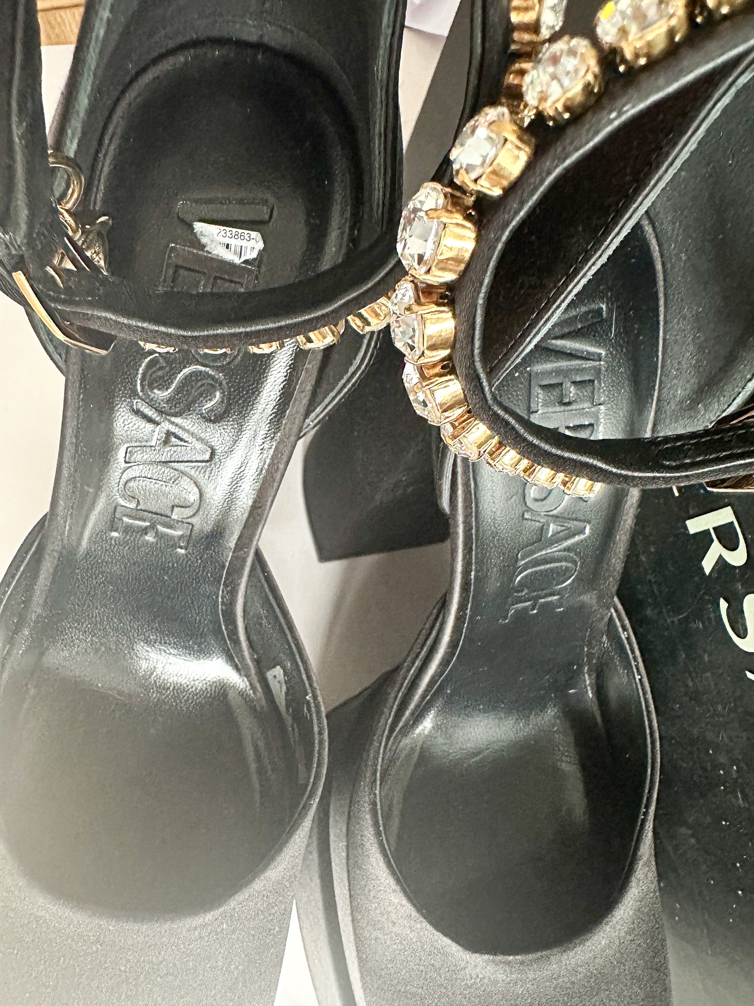 Versace Medusa Charm Aevitas Black Satin Platform Pumps