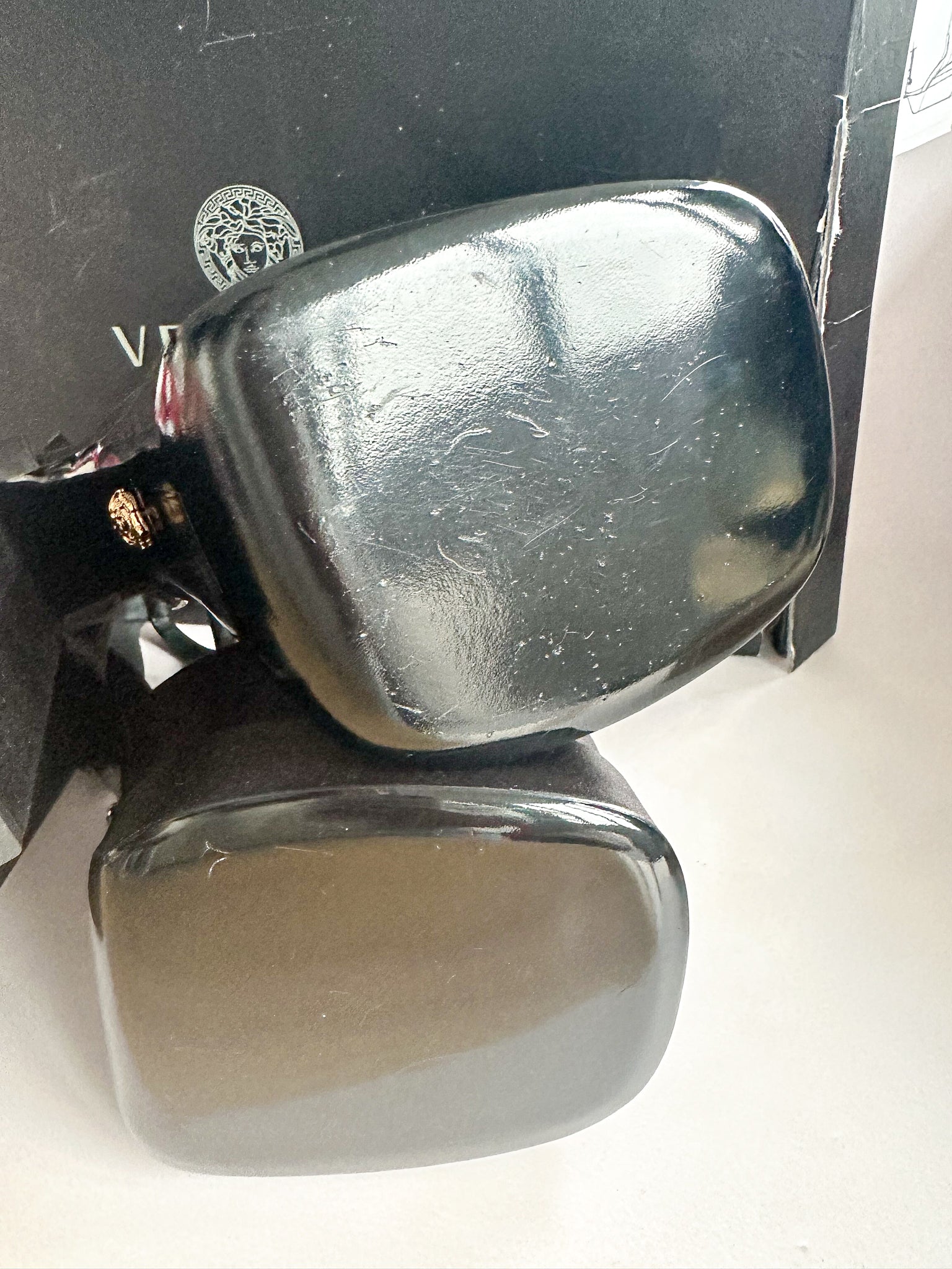 Versace Medusa Charm Aevitas Black Satin Platform Pumps