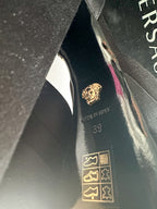 Versace Medusa Charm Aevitas Black Satin Platform Pumps