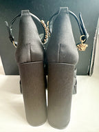 Versace Medusa Charm Aevitas Black Satin Platform Pumps