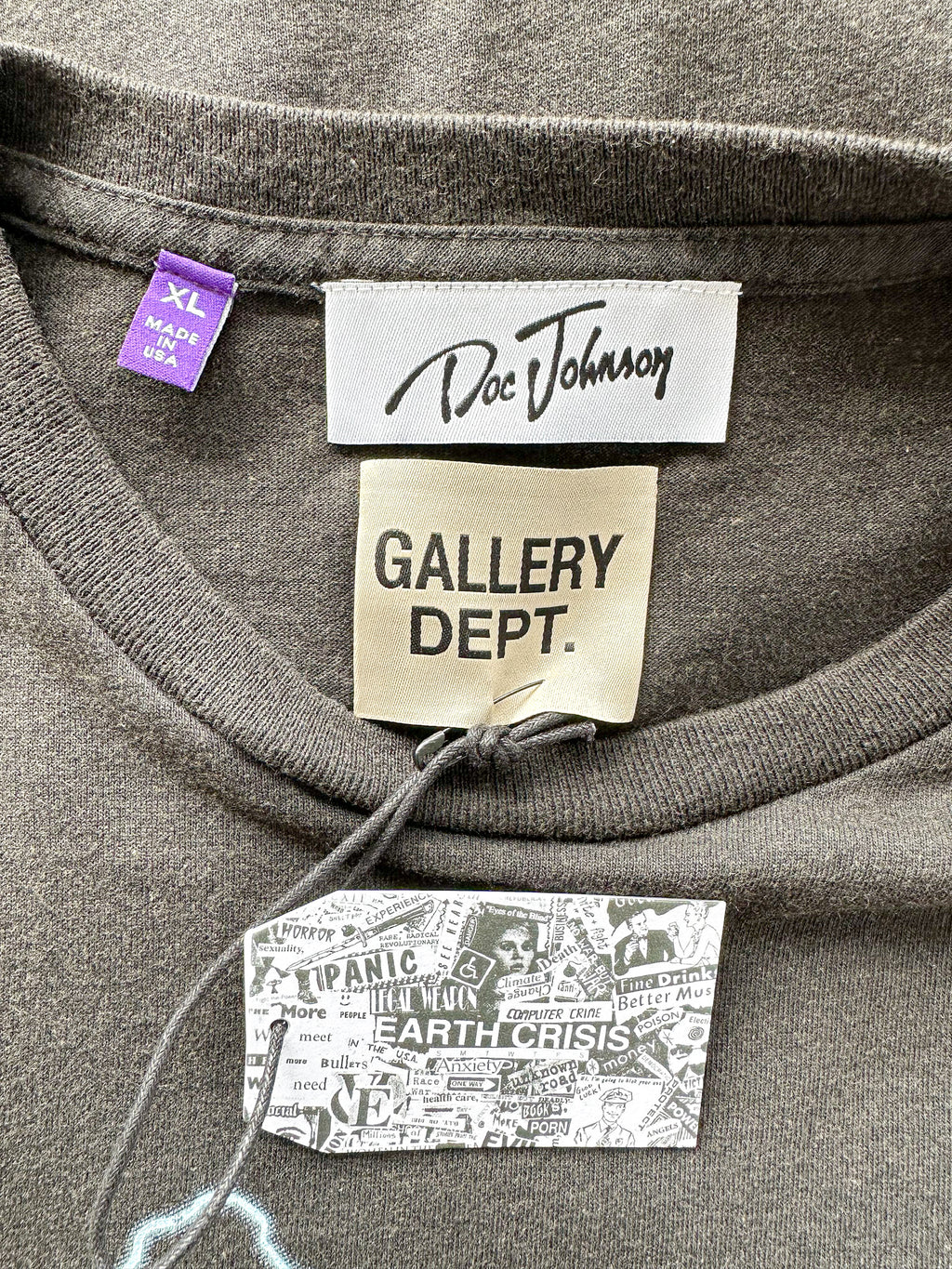 Gallery Dept Gray t-shirt with brand and label tags on a plain background