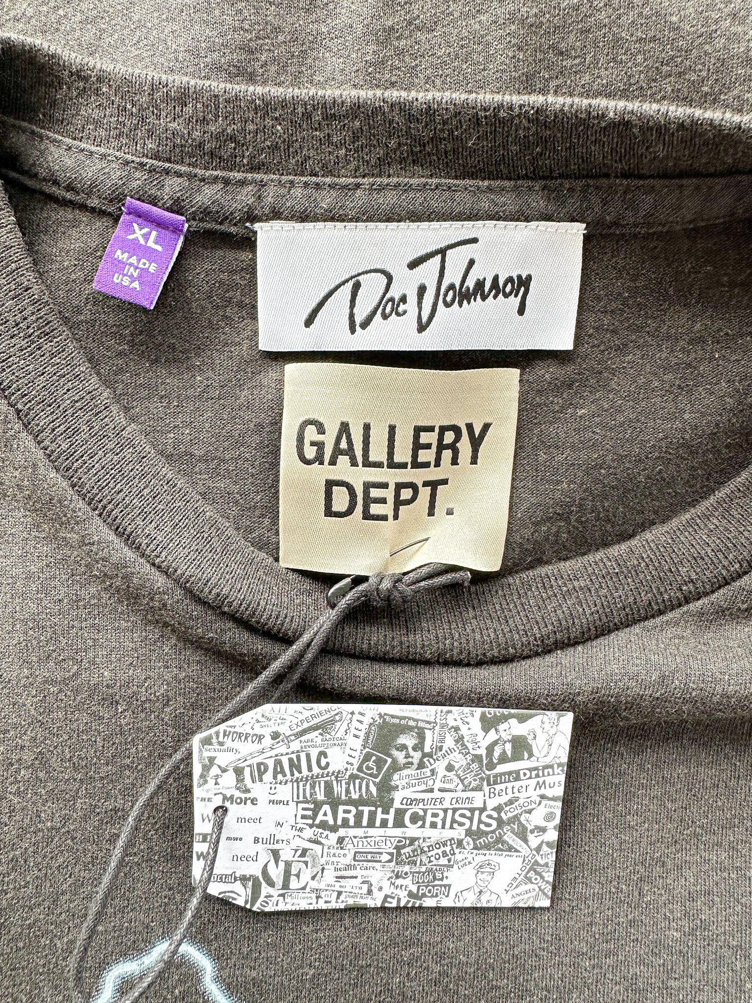 Gallery Dept Gray t-shirt with brand and label tags on a plain background