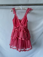 Love Shack Fancy Pink Ruffle V-Neck Zorina Mini Dress