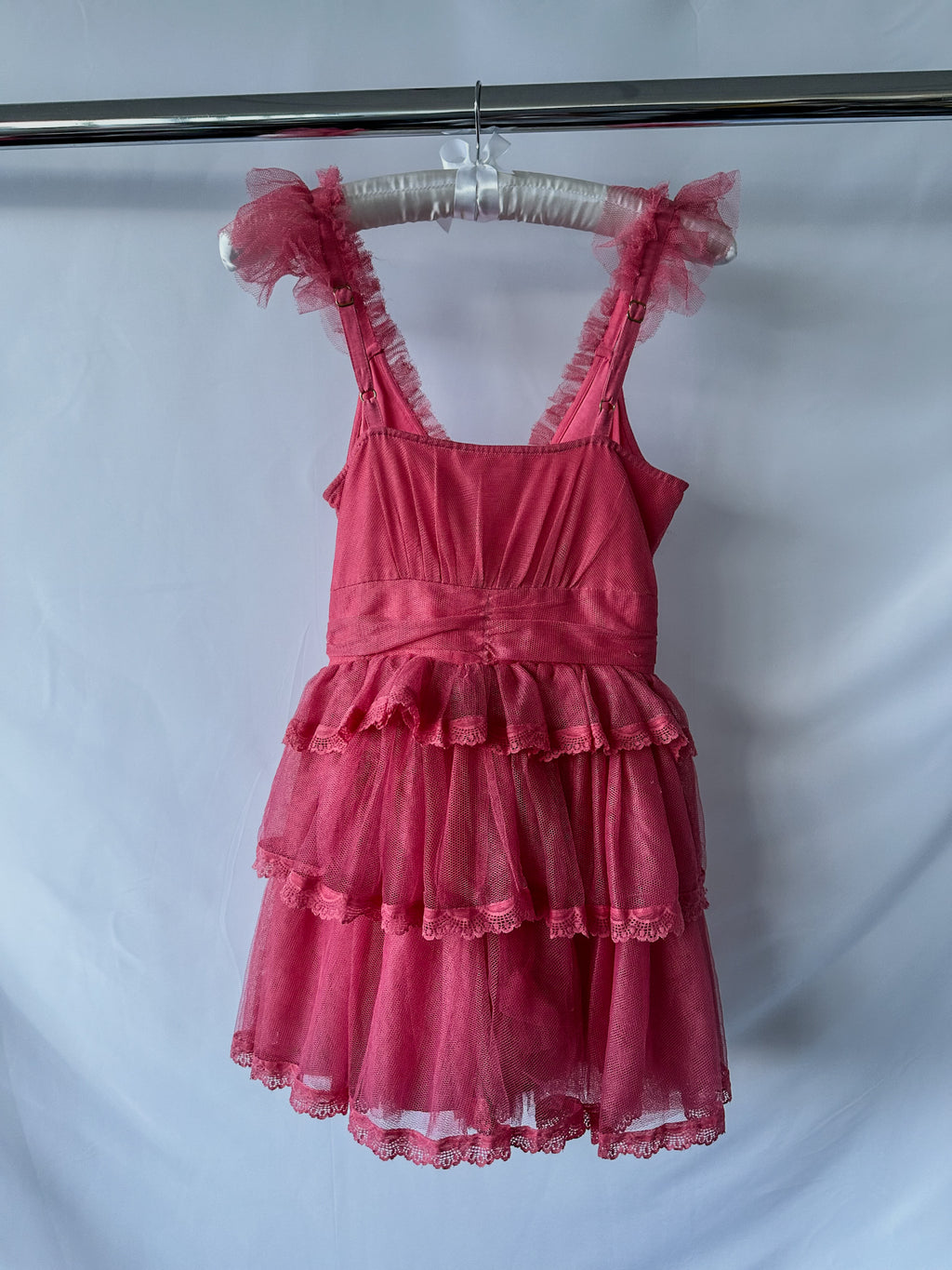 Love Shack Fancy Pink Ruffle V-Neck Zorina Mini Dress